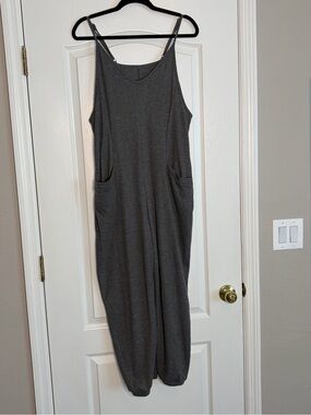 Dark Gray Waffle Weave Jumpsuit with Pockets